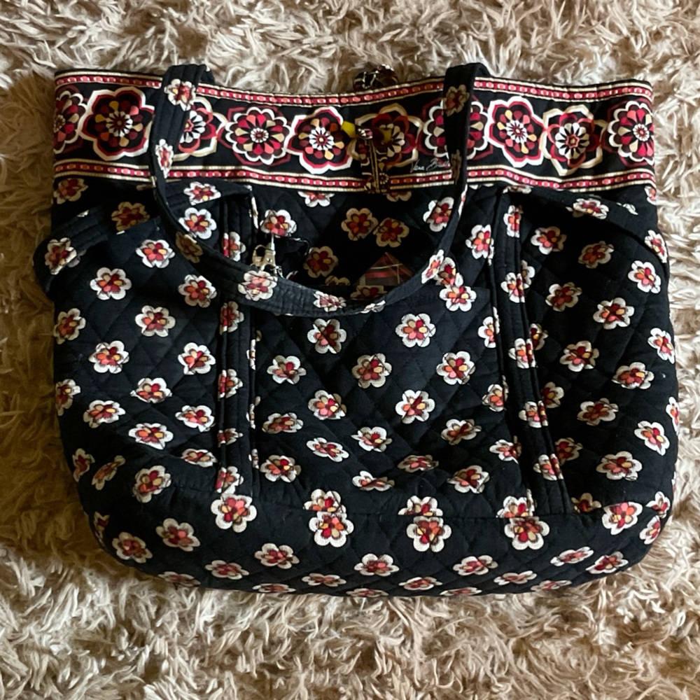 Vera Bradley Black and Red Floral Tote with coin purse